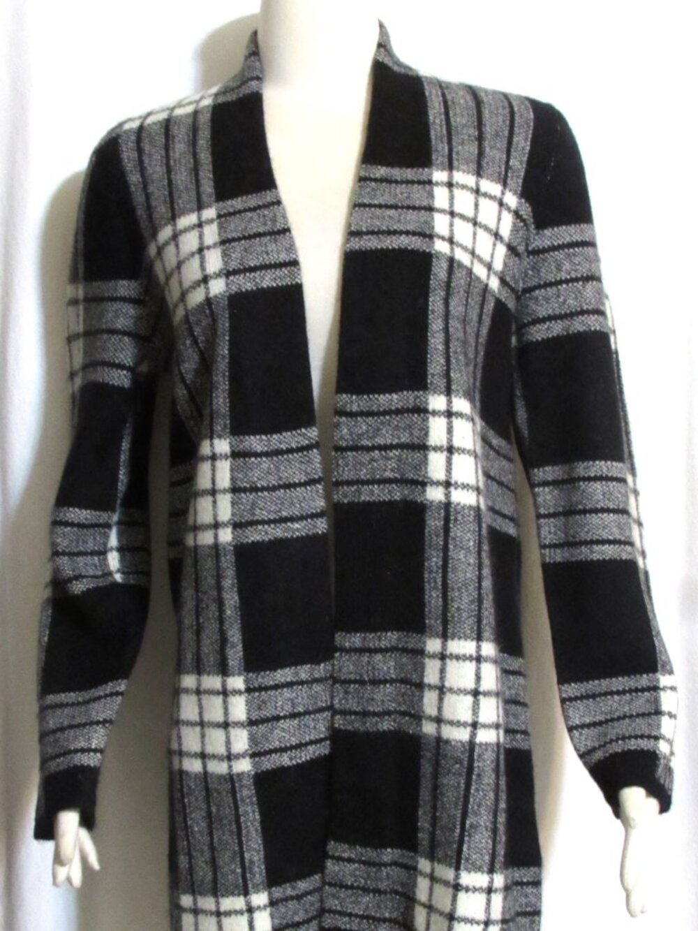NEW Womens Ladies TALBOTS Black & Ivory Long Open Cardigan Sweater S $158